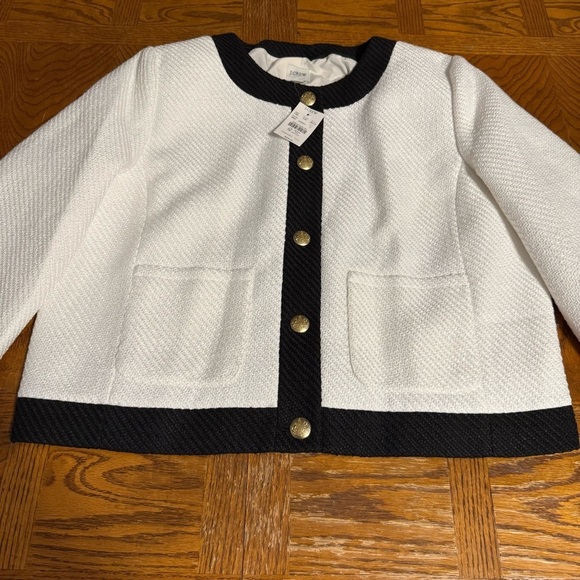 NEW J. Crew Factory Lady Tweed Jacket 14 Black White Gold Button Blazer Chic - Picture 7 of 16